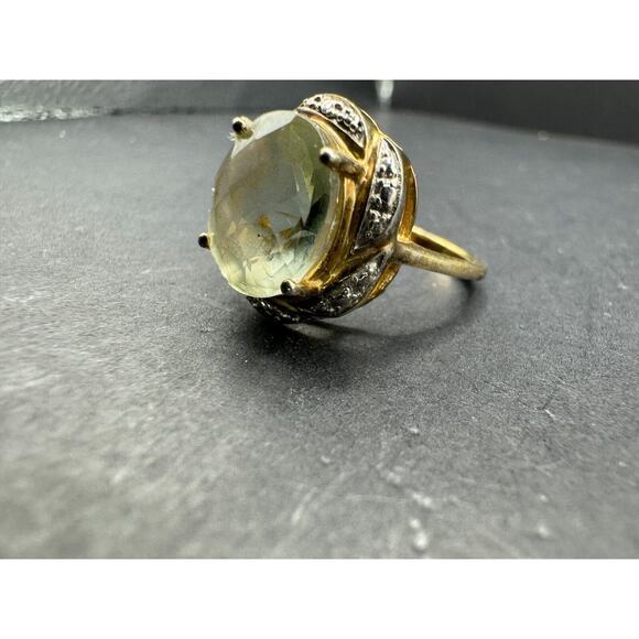 Clyde Duneier CID 925 Sterling Silver Gold Tone Oval Cut Aquamarine Ring Sz 7 - Picture 2 of 8